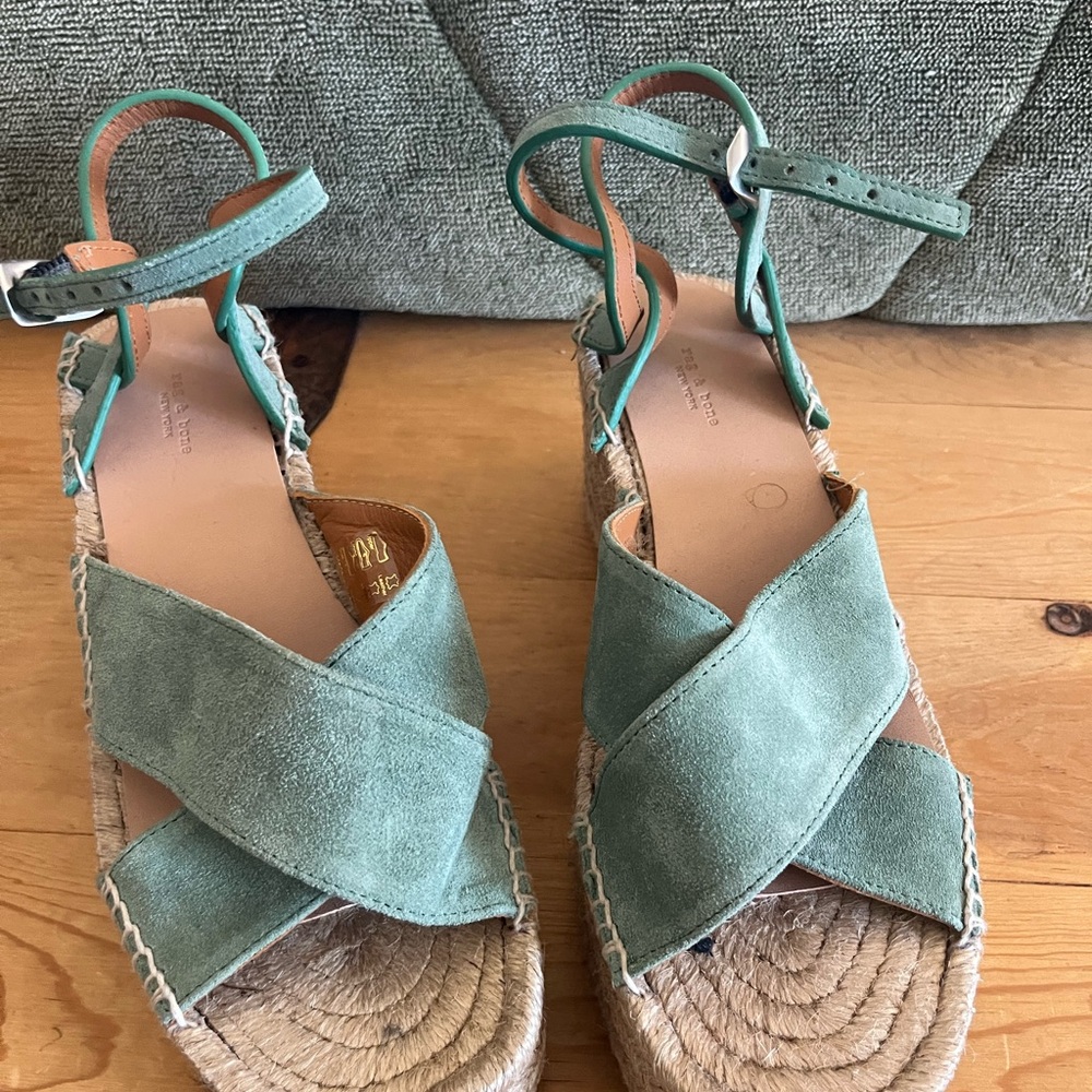 Rag & Bone Green Espadrille Sandals with Crisscross Straps
